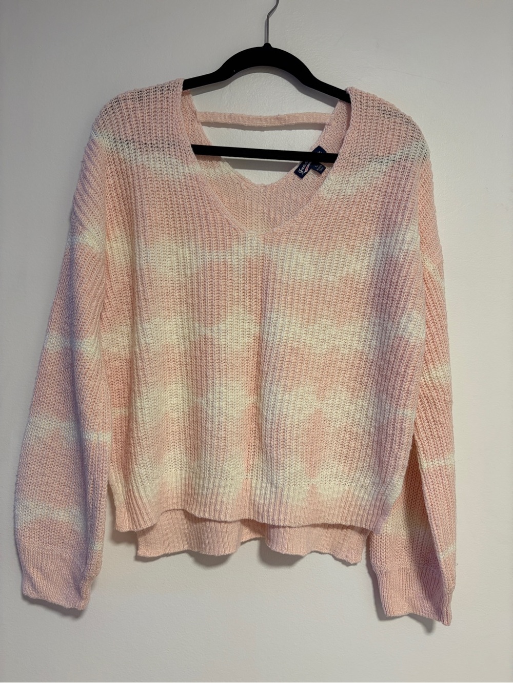 Freshman 1996 Pastel Pink Cream V-Neck Knit Sweater Y2K Size L